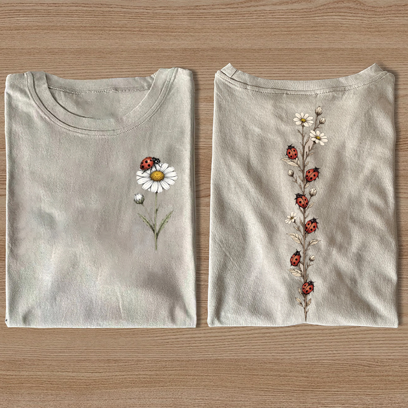 Vintage Ladybug Floral T-shirt