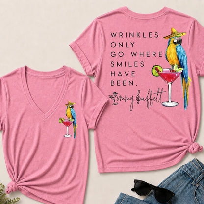 Wrinkles Only Go Where Smiles Have Been – Jimmy Buffett Tribute V-Neck T-Shirt