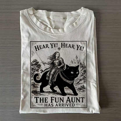 Fun Aunt Knight Riding Black Cat T-shirt