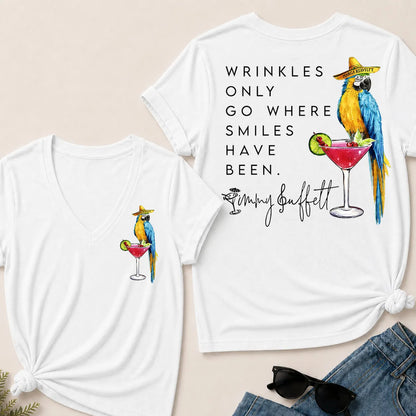 Wrinkles Only Go Where Smiles Have Been – Jimmy Buffett Tribute V-Neck T-Shirt