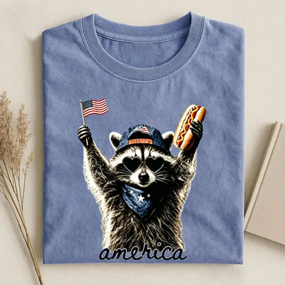 Feral & Free Racoon 4th of July T-shirt