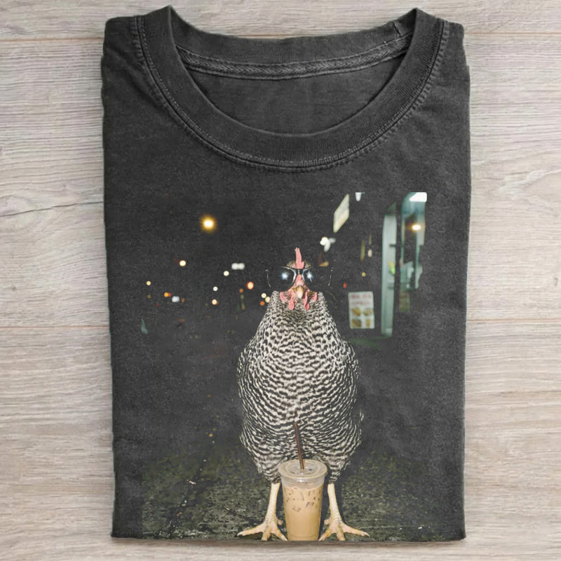 Funny Chicken Drinking Iced Coffee T-Shirt