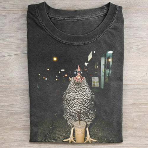 Funny Chicken Drinking Iced Coffee T-Shirt