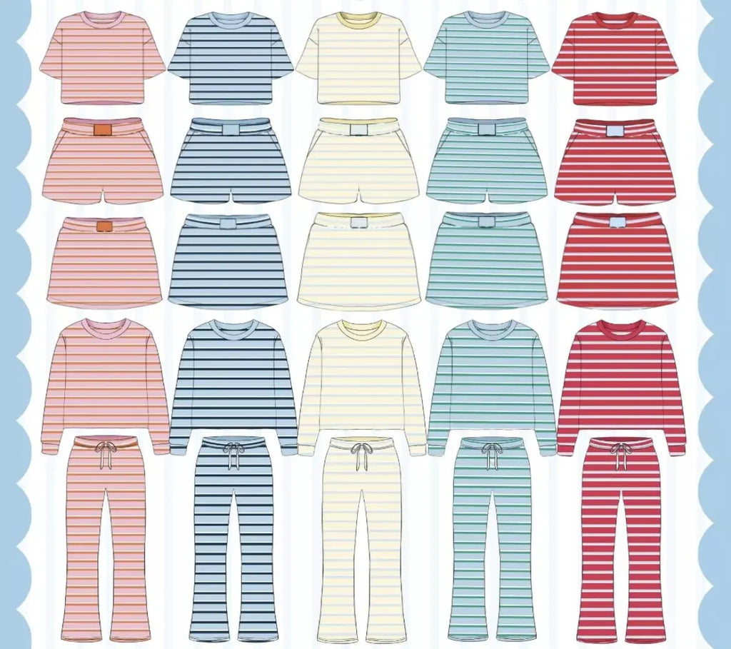 Custom Logo Casual Spring/Summer Women's Crew Neck Double Striped Patch Set Short Sleeve T-Shirts Skort Set Breathable