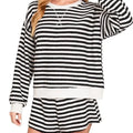 Custom Wholesale Autumn Women's Striped Cropped Long Sleeves Crewneck Sweatshirts Pullover Shorts Two Piece Set Manufacturer