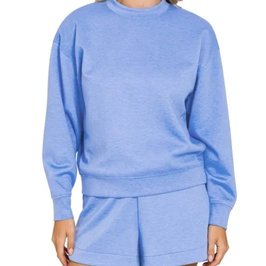 Wholesale Custom  Summer Cotton Long Sleeves Crewneck Sweatshirts Pullover Shorts Two Piece Set for Women
