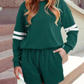 Custom Wholesale Autumn Women's Striped Long Sleeves Crew Neck Sweatshirts Pullover Shorts Two Piece Set Manufacturer
