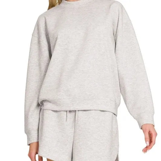 Wholesale Custom  Summer Cotton Long Sleeves Crewneck Sweatshirts Pullover Shorts Two Piece Set for Women