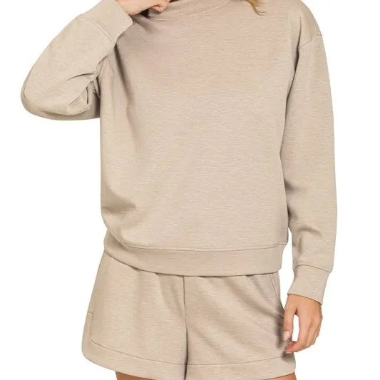 Wholesale Custom  Summer Cotton Long Sleeves Crewneck Sweatshirts Pullover Shorts Two Piece Set for Women