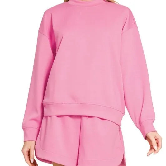 Wholesale Custom  Summer Cotton Long Sleeves Crewneck Sweatshirts Pullover Shorts Two Piece Set for Women