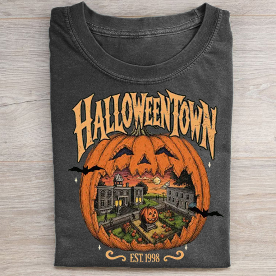 Vintage Spooky Pumpkin Town Graphic T-shirt