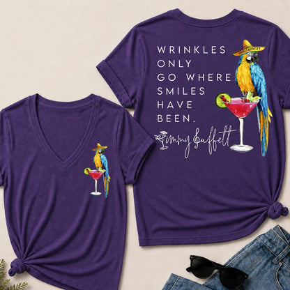 Wrinkles Only Go Where Smiles Have Been – Jimmy Buffett Tribute V-Neck T-Shirt