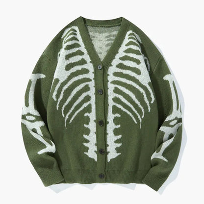 Skeleton Print Button-Front Knitwear Top - Casual Halloween Fall Wear