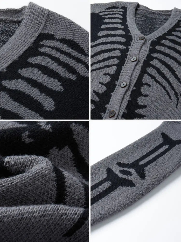 Skeleton Print Button-Front Knitwear Top - Casual Halloween Fall Wear