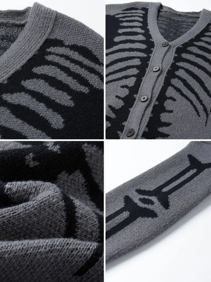 Skeleton Print Button-Front Knitwear Top - Casual Halloween Fall Wear