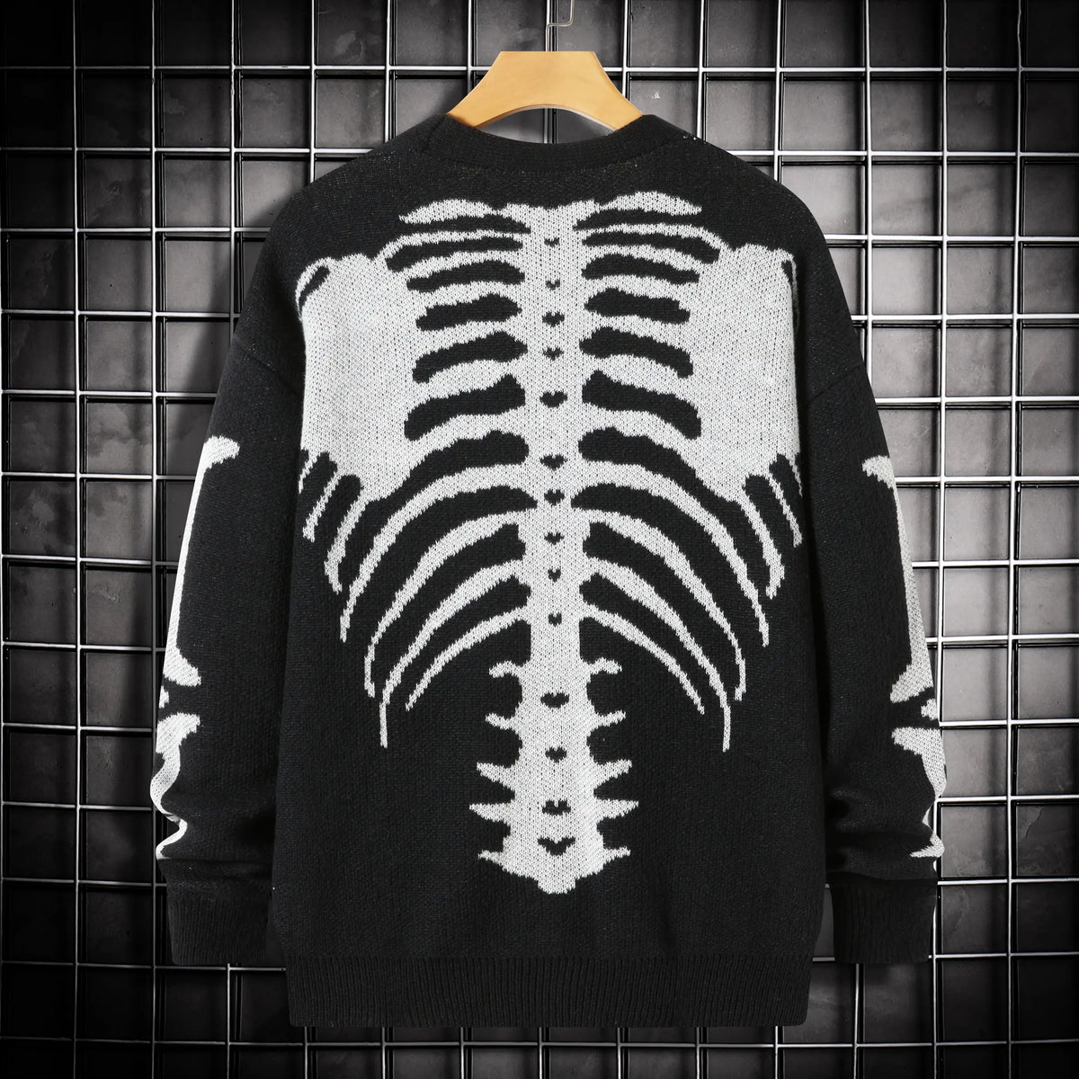 Skeleton Print Button-Front Knitwear Top - Casual Halloween Fall Wear