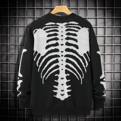 Skeleton Print Button-Front Knitwear Top - Casual Halloween Fall Wear