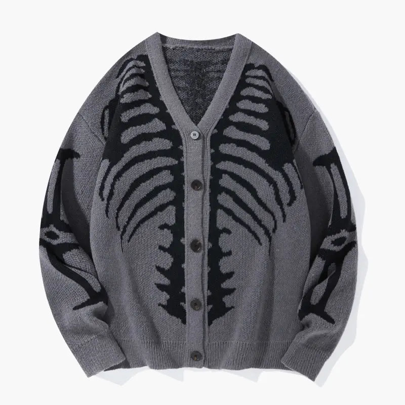 Skeleton Print Button-Front Knitwear Top - Casual Halloween Fall Wear