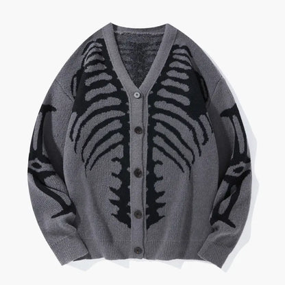 Skeleton Print Button-Front Knitwear Top - Casual Halloween Fall Wear