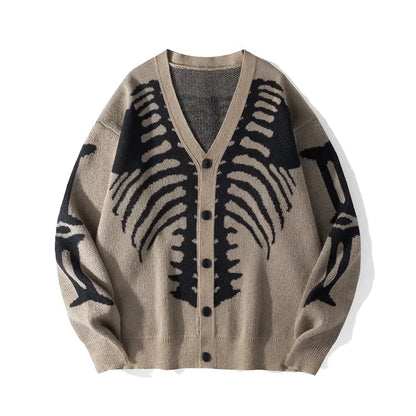 Skeleton Print Button-Front Knitwear Top - Casual Halloween Fall Wear