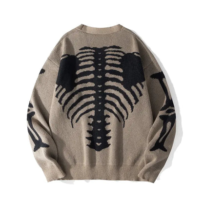 Skeleton Print Button-Front Knitwear Top - Casual Halloween Fall Wear